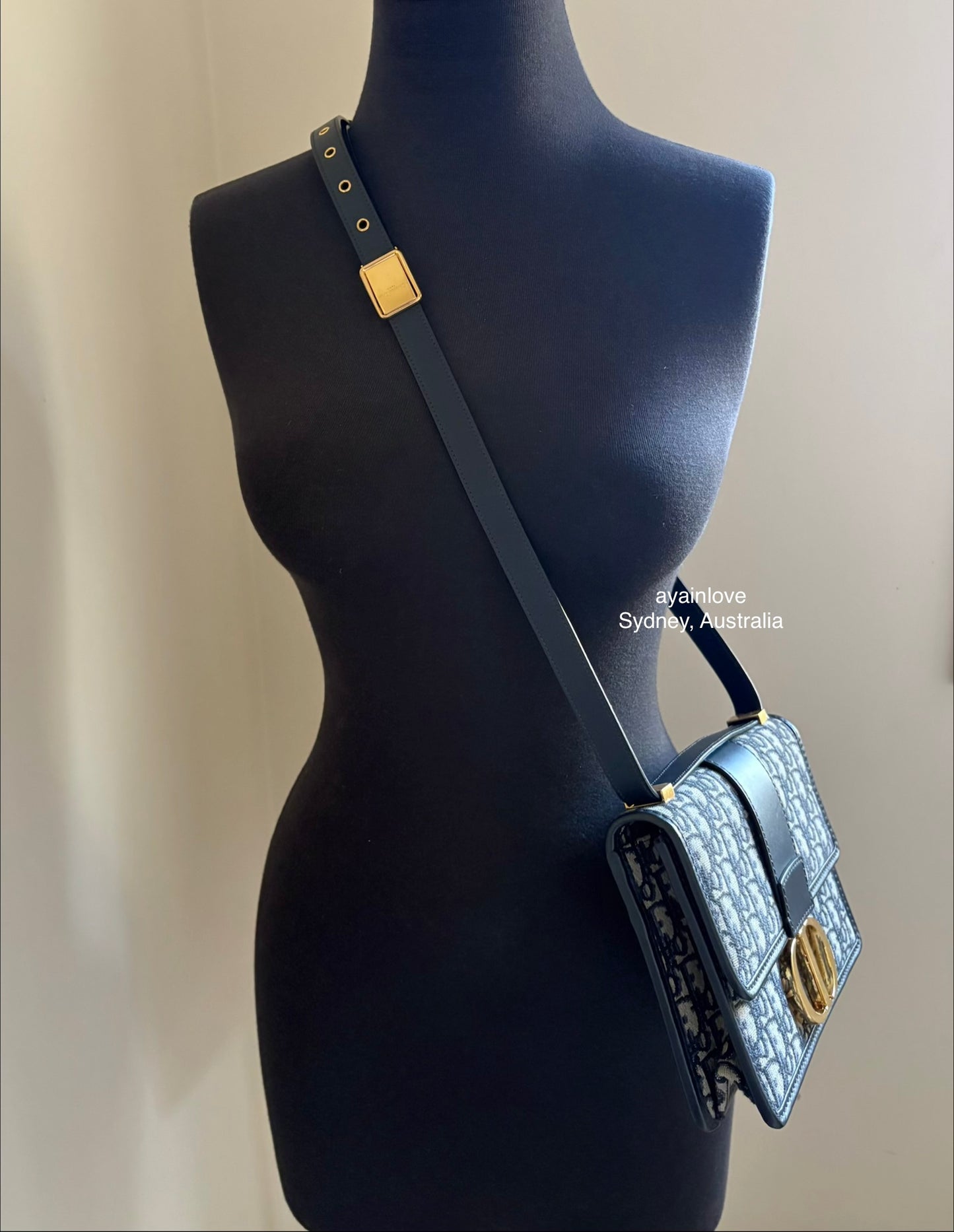 DIOR Montaigne 30 Blue Oblique Jacquard Medium Flap Bag Gold Hardware