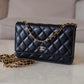 CHANEL Black Caviar Microchipped Classic Wallet On Chain Gold Hardware