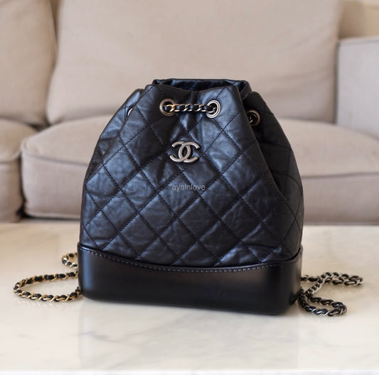 CHANEL Black Calf Skin Small Gabby Gabrielle Backpack Bag Mixed Hardware