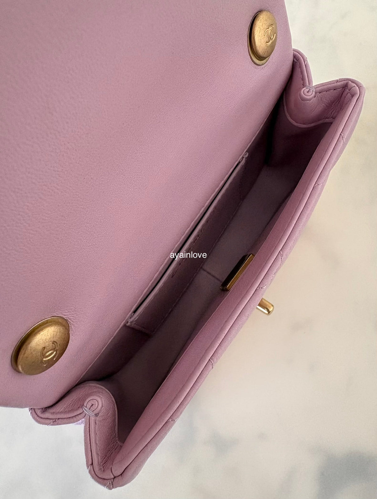 CHANEL 24S Pink Lambskin Twin Pearls Quilted Mini Flap Bag Adjustable Gold Hardware