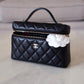CHANEL 2025 Black Caviar Top Handle Flat Vanity on Chain Light Gold Hardware