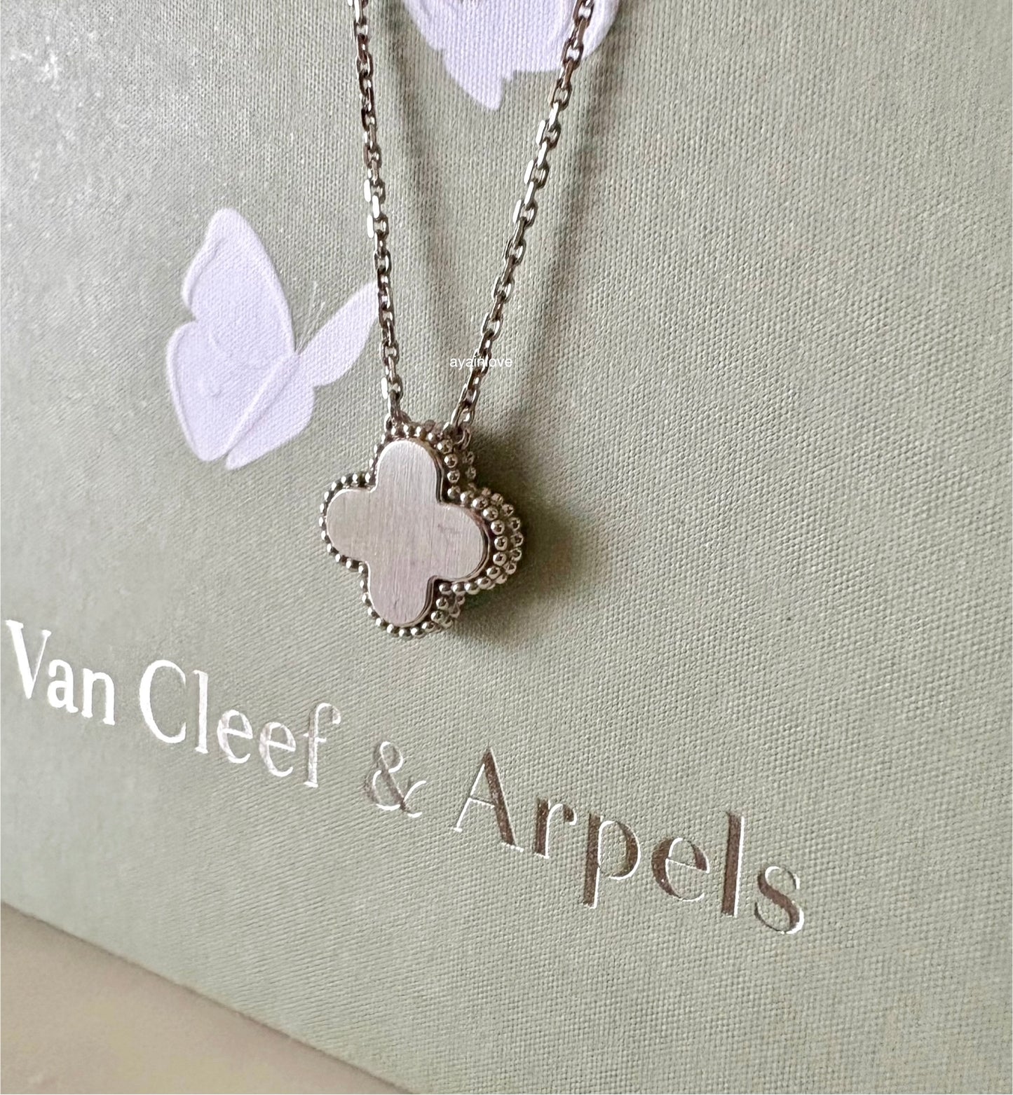 VAN CLEEF ARPELS VCA 18KT White Gold Limited 2022 Holiday Pendant Tiffany Blue Diamond Vintage Alhambra