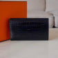 HERMES Constance Blue Marine Shiny Alligator Bicolor Verso Cuivre Long Wallet To Go Rose Gold Hardware