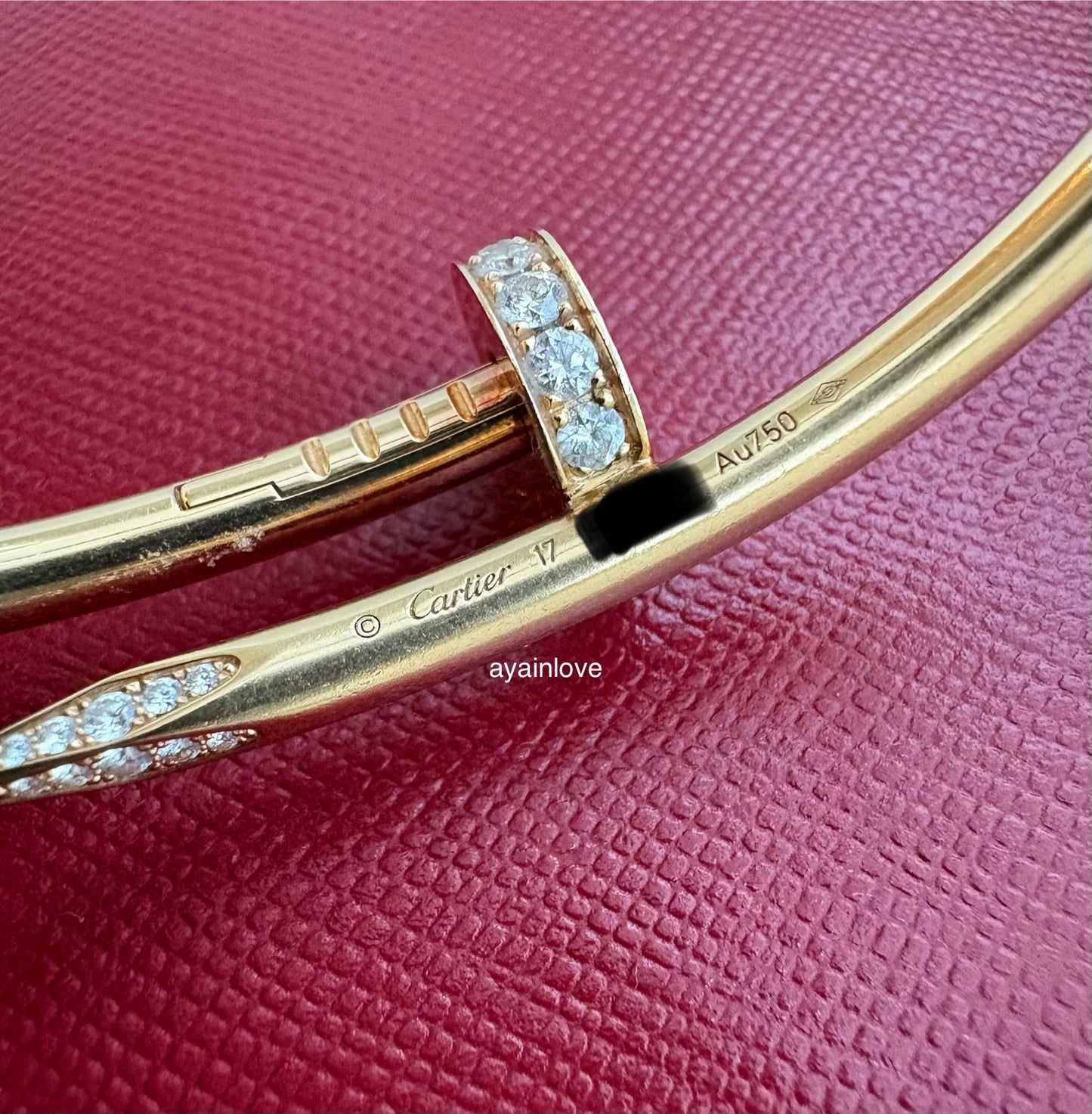 CARTIER 18KT Yellow Gold Full Size Classic JUC Juste Un Clou Diamonds Bracelet Size 17