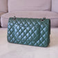 CHANEL Dark Green Lambskin Medium/Large Classic Flap Silver Hardware
