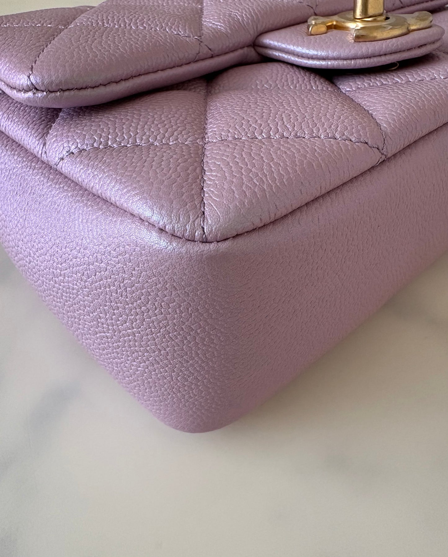 CHANEL 21K Iridescent Pink Caviar My Perfect Square Mini Flap Bag Gold Hardware