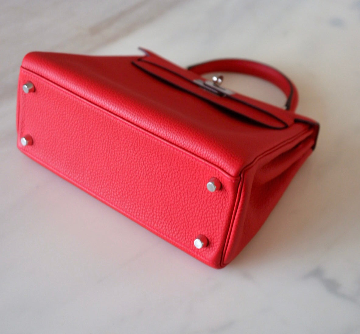 HERMES Kelly 25 Geranium Togo Retourne Palladium Hardware X Stamp