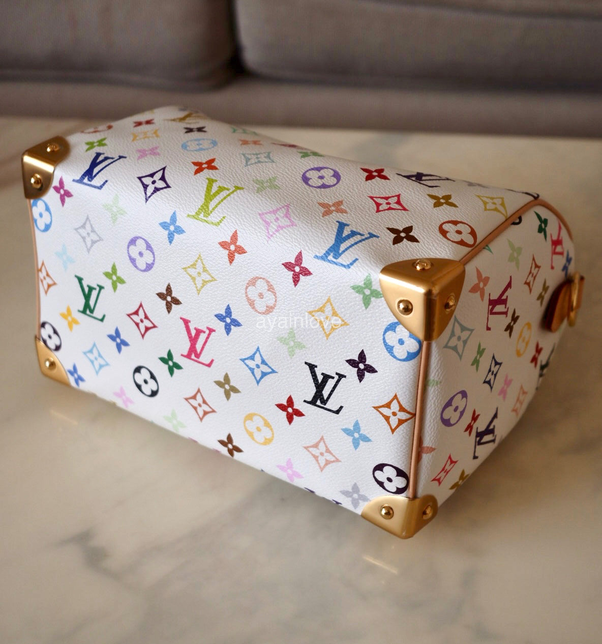 LOUIS VUITTON LV x TM White Multicolour Murakami Speedy 25 Gold Hardware