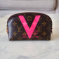 LV LOUIS VUITTON Limited Edition Pink V Voyage Grenade Monogram Cosmetic Pouch