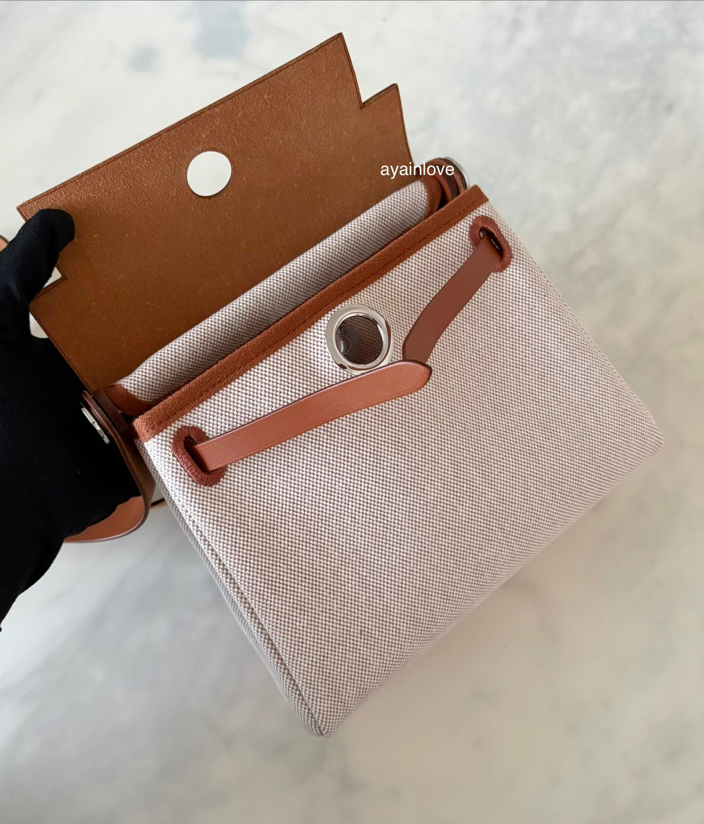 HERMES Herbag Mini Zip 20 Vache Hunter Ecru Beige/Fauve Palladium Hardware W Stamp