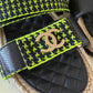 CHANEL Dad Sandals Black Green Houndstooth CC Gold Hardware Size 41