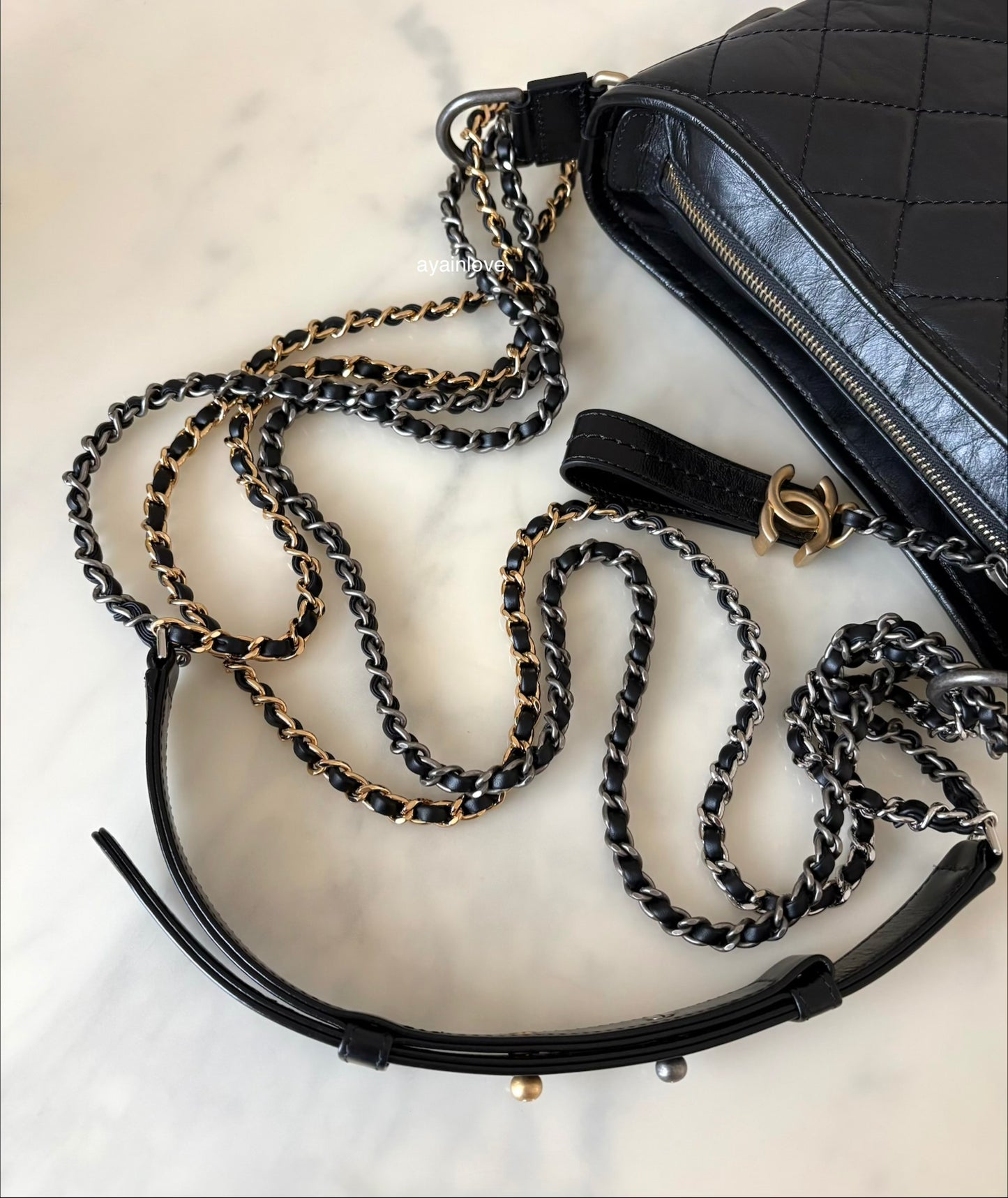 CHANEL Black Calf Skin Small Gabby Gabrielle Bag Mixed Hardware