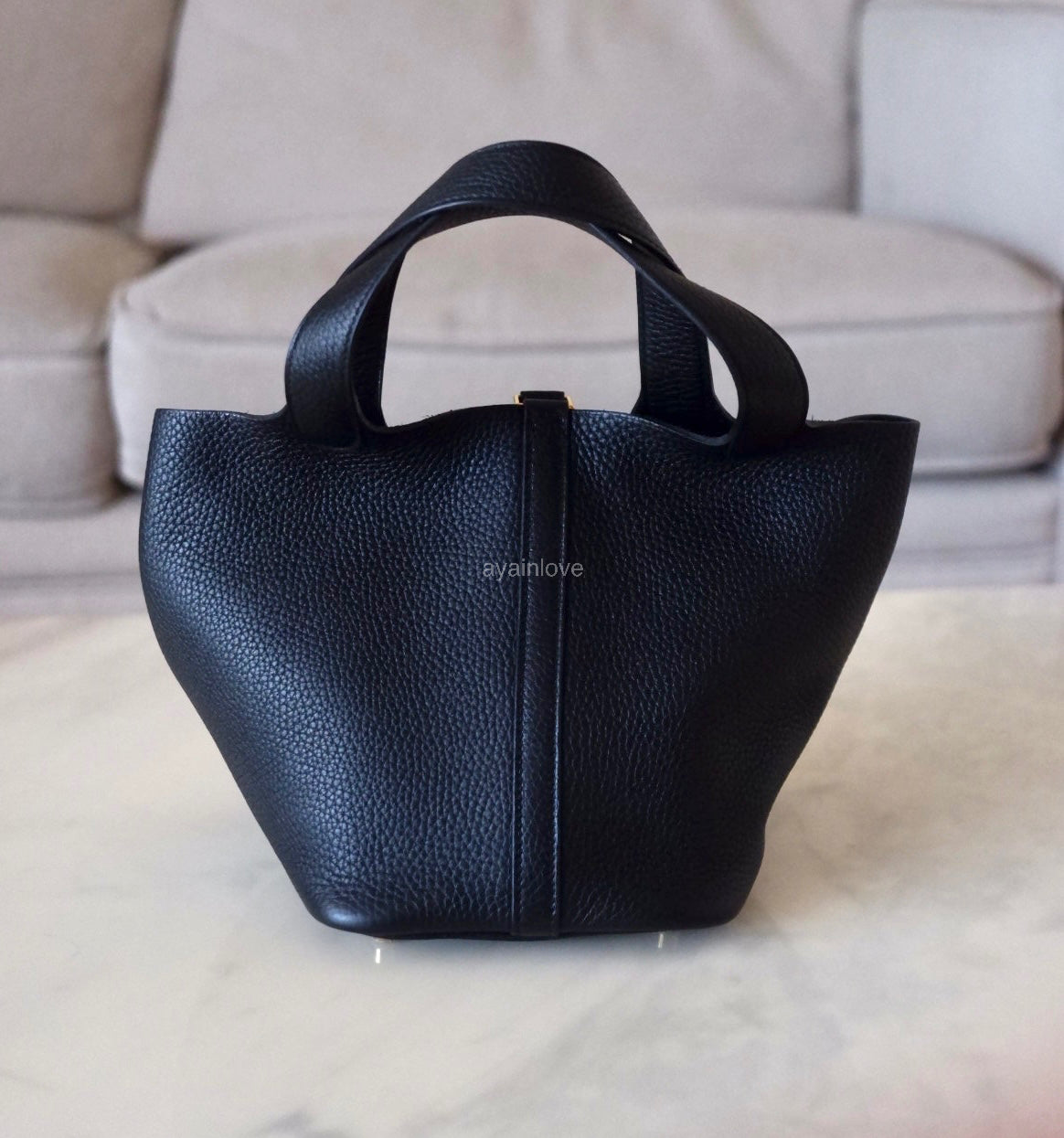 HERMES Picotin Lock 18 Noir Black Taurillion Clemence Gold Hardware