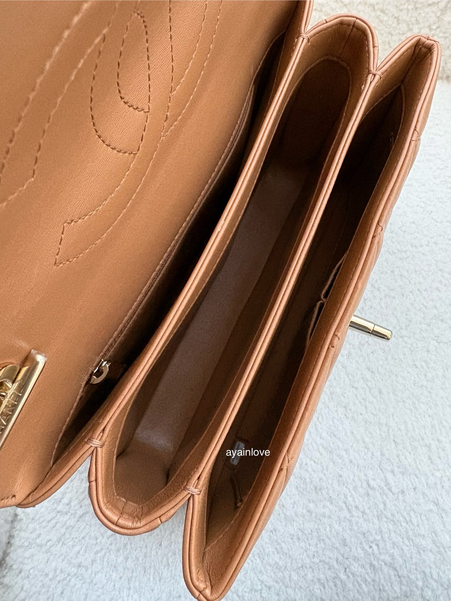 CHANEL Dark Beige Small Trendy Flap Bag Light Gold Hardware