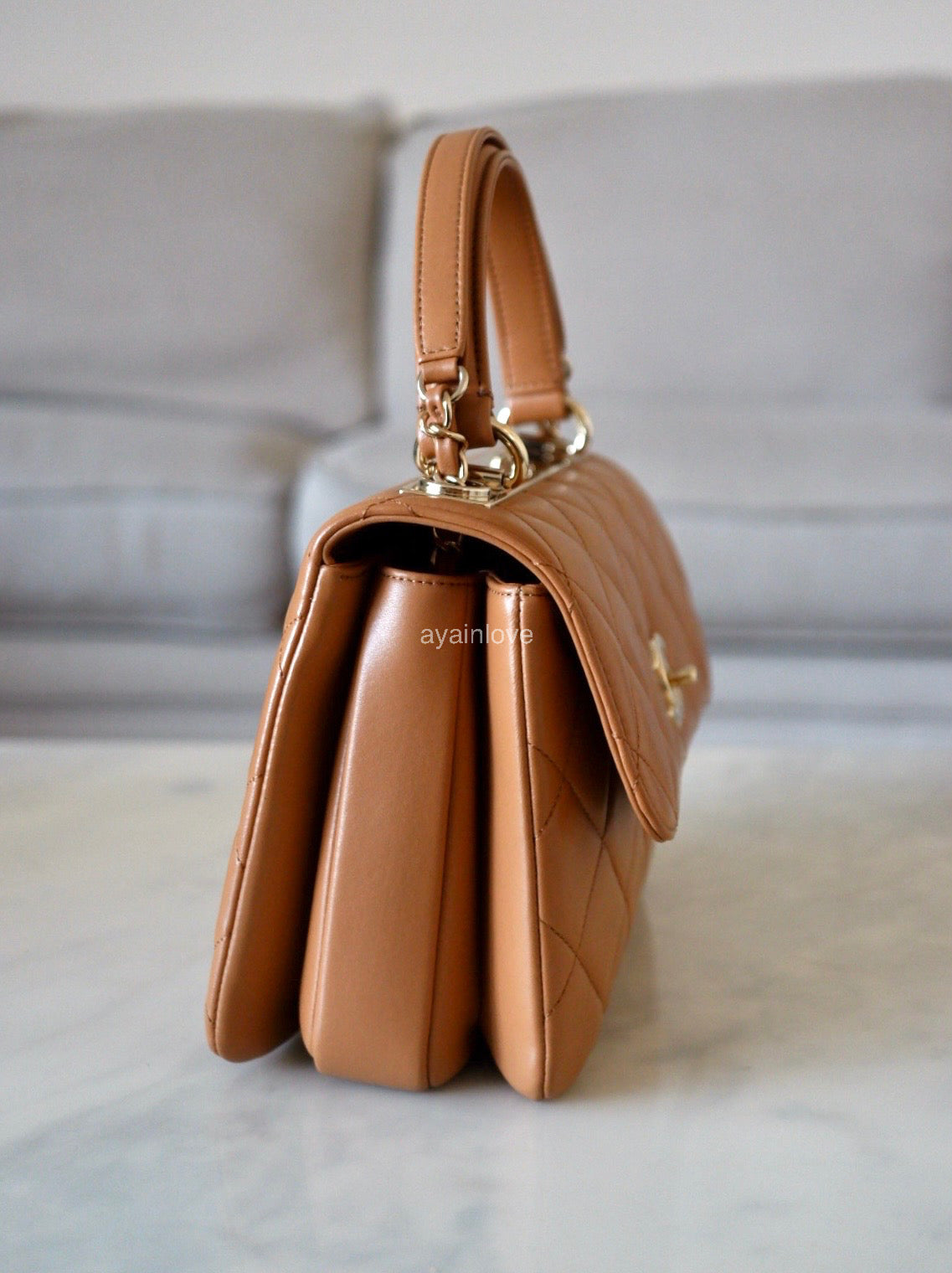 CHANEL Dark Beige Small Trendy Flap Bag Light Gold Hardware