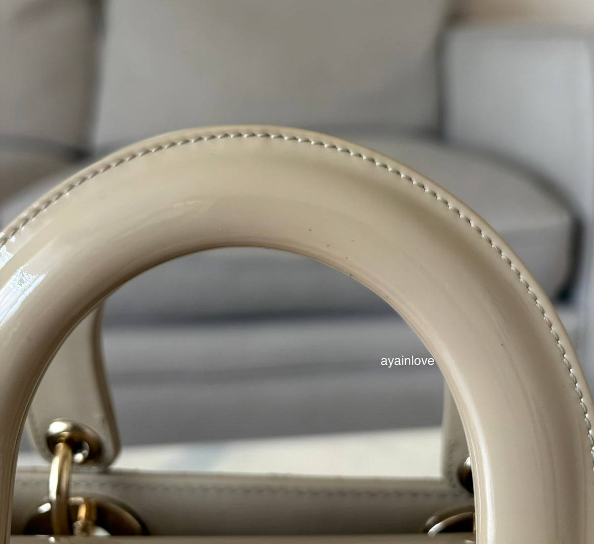 DIOR Small Lady Dior Beige Patent Cannage Calf Skin Bag
