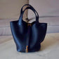 HERMES Picotin Lock 18 Caban Dark Blue Black Taurillion Clemence Gold Hardware K Stamp
