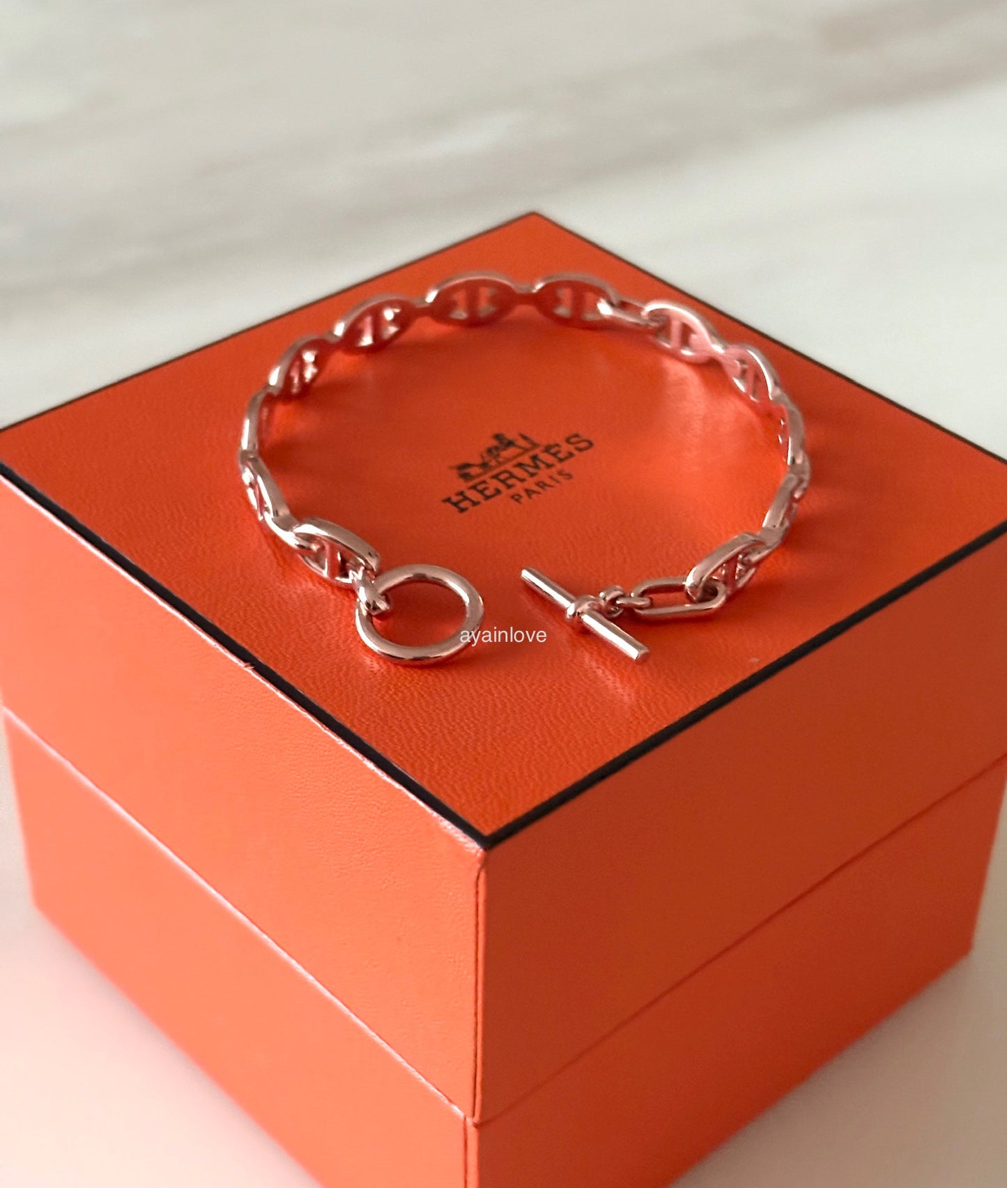 HERMES Enchaine Chaine d’ Ancre 18KT Rose Gold Bracelet PM Toggle Clasp Size ST