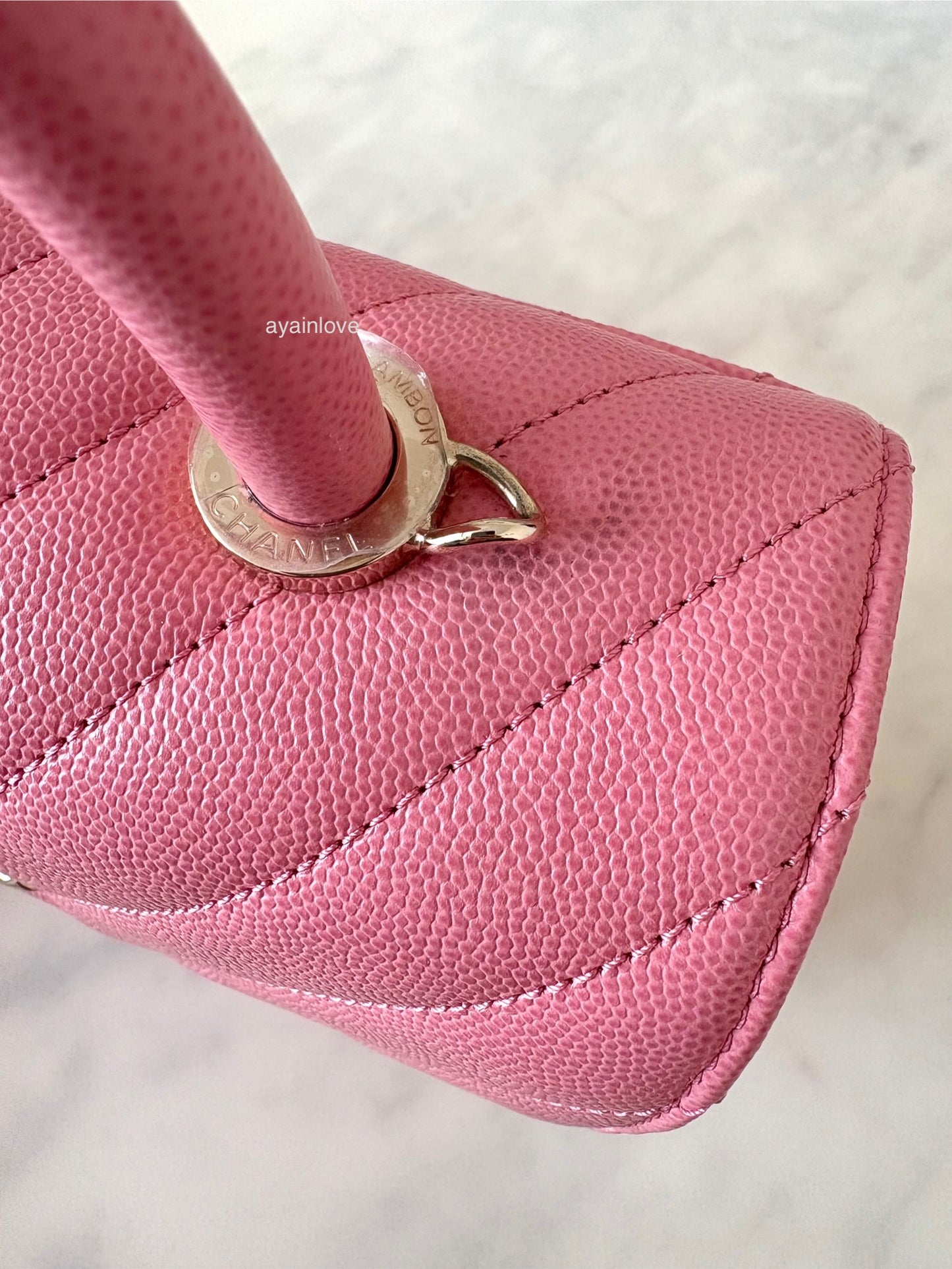 CHANEL Pink Caviar Chevron Small Coco Handle 24 cm Light Gold Hardware