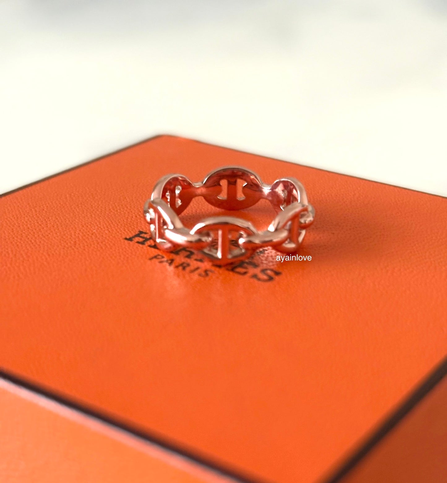 HERMES Enchaine Chaine d’ Ancre 18KT Rose Gold Small Ring Size 50