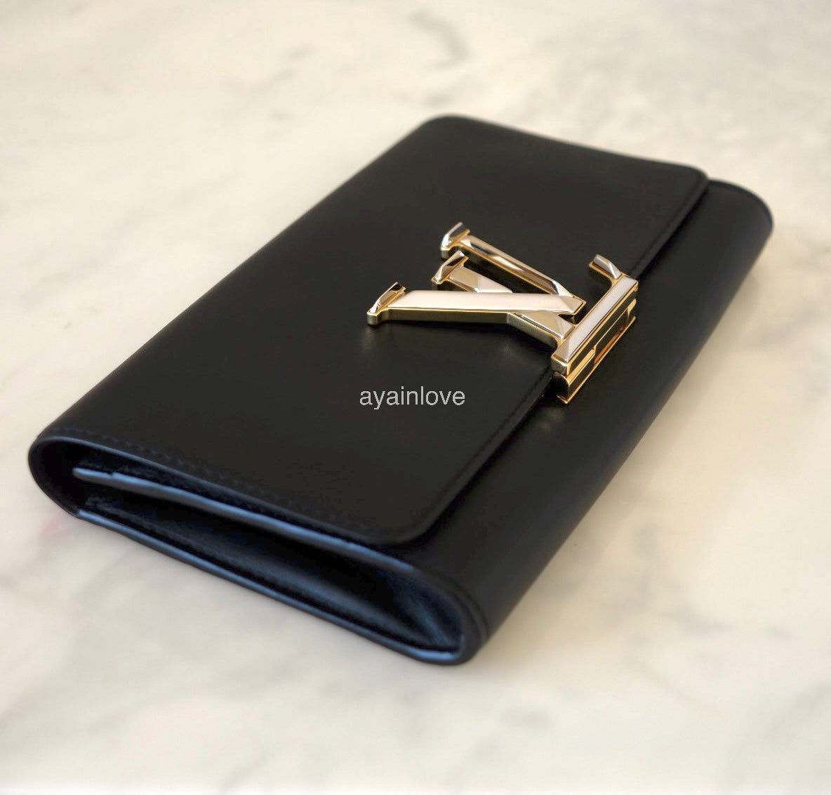 LOUIS VUITTON Black Calfskin Louise Pochette Clutch GM Bag