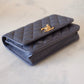 CHANEL 23K Dark Grey Caviar Camellia CC Wallet On Chain *Microchipped* Brushed Gold Hardware