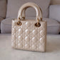 DIOR Small Lady Dior Beige Patent Cannage Calf Skin Bag
