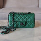 CHANEL Green Caviar Classic Quilted Rectangular Mini Flap Bag Ruthenium Hardware