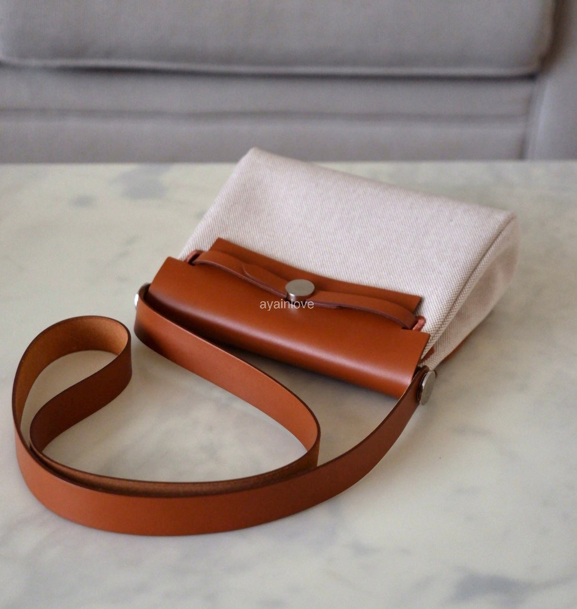 HERMES Herbag Mini Zip 20 Vache Hunter Ecru Beige/Fauve Palladium Hardware W Stamp
