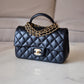CHANEL Black Lambskin Top Handle Rectangular Mini Gold Hardware