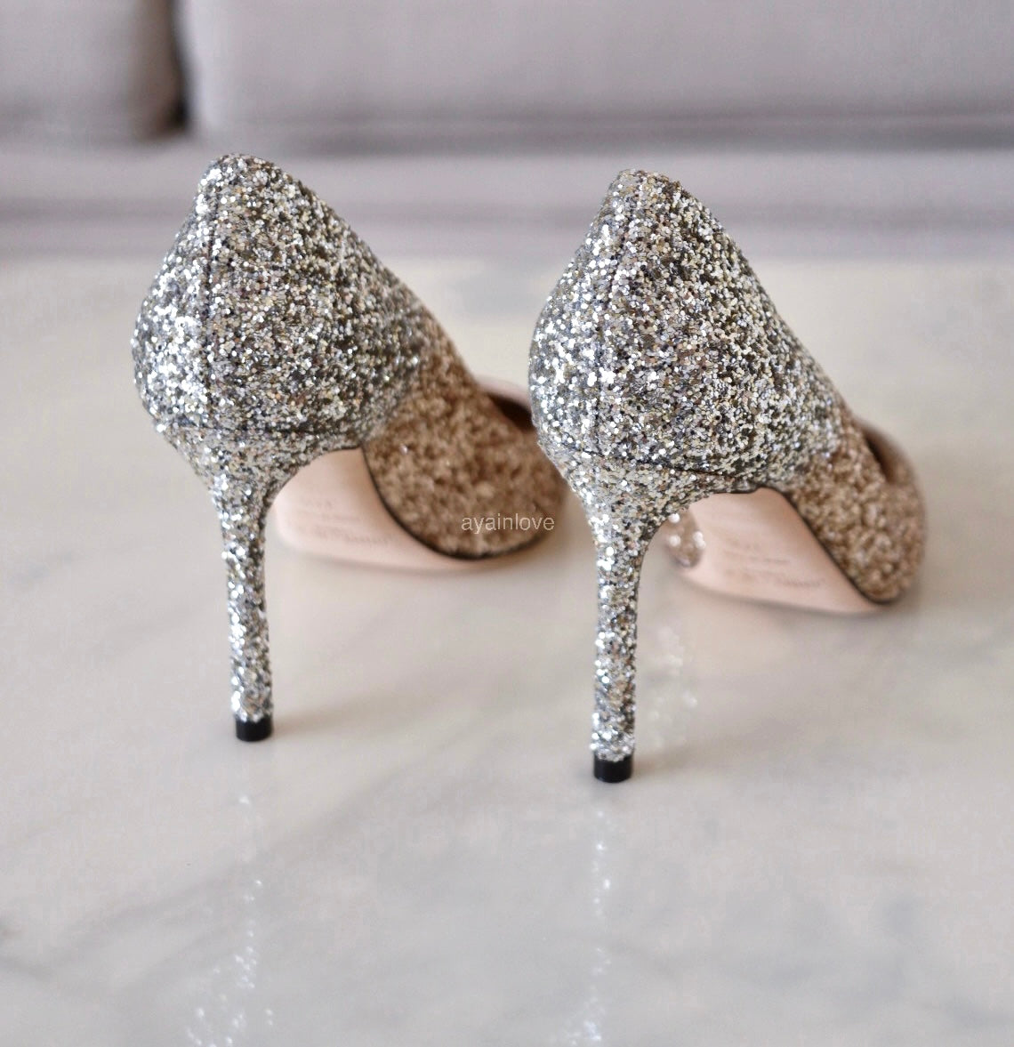 JIMMY CHOO Romy Triple Glitter Degradation Rose Gold, Gold and Silver Pumps Heel Shoes Size 37.5