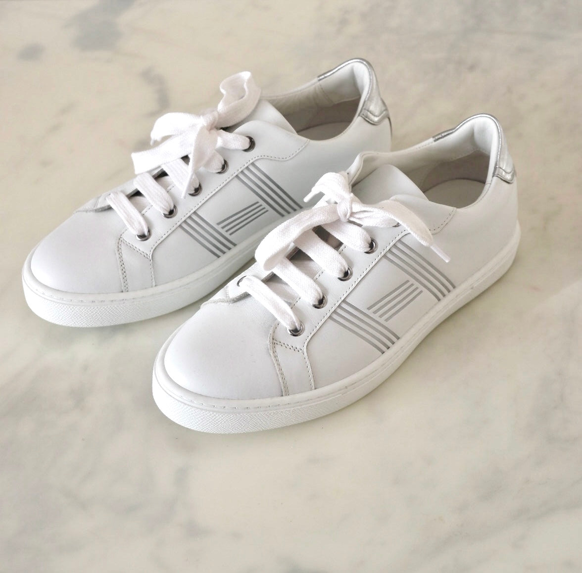 HERMES White Leather Avantage Sneakers Trainers Shoes Size 38 EU