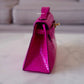 HERMES Kelly Pochette Rose Scheherazade Shiny Alligator Gold Hardware C Stamp