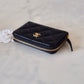 CHANEL Black Lamb Skin Zip Card Holder Gold Hardware