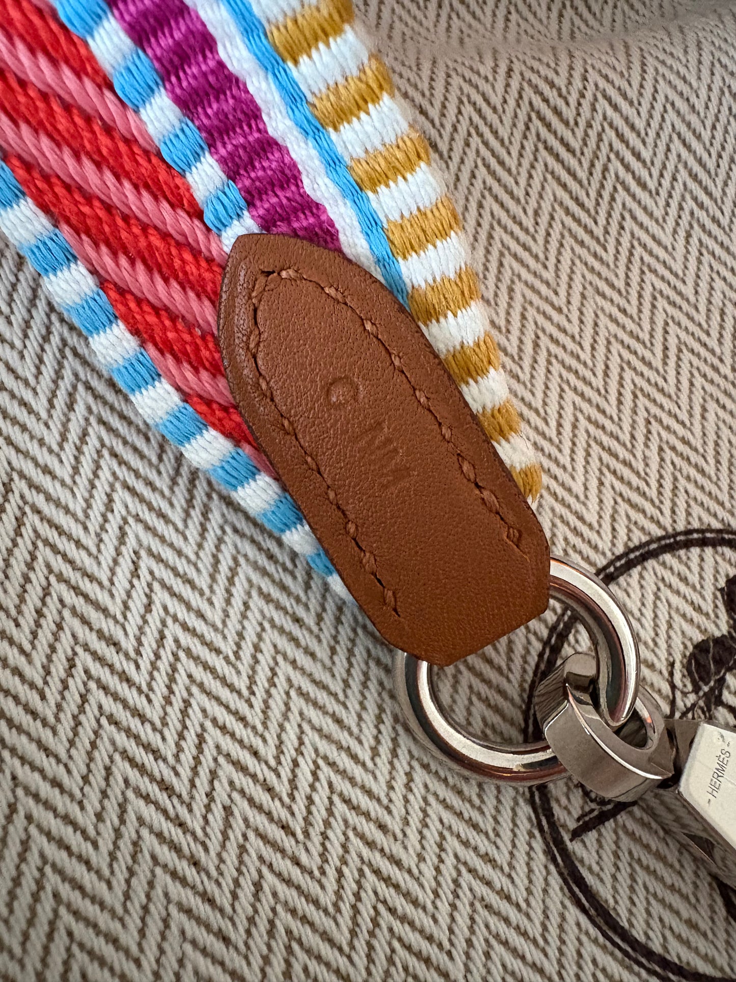 HERMES Multicolour 25 mm Pink Blue Yellow Strap 105 cm Palladium Hardware