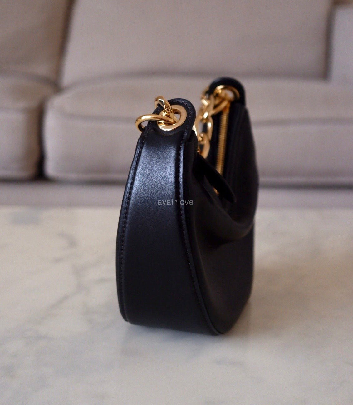 VALENTINO Vlogo Black Moon Zip Up Mini Hobo Bag Gold Hardware