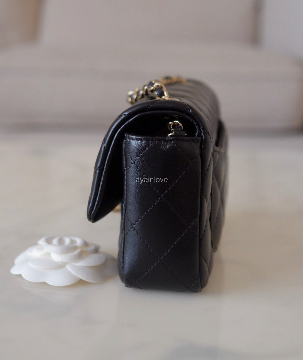 CHANEL 24K Black Lambskin Classic Rectangular Extra Mini 18cm Flap Light Gold Hardware