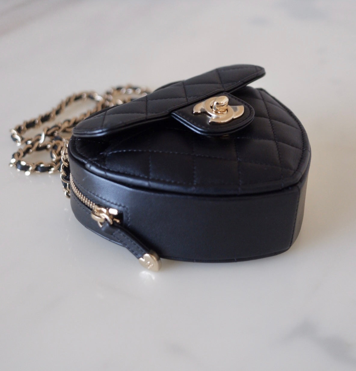 CHANEL 22S Black CC in Love Heart Small Cross-Body Bag Light Gold Hardware