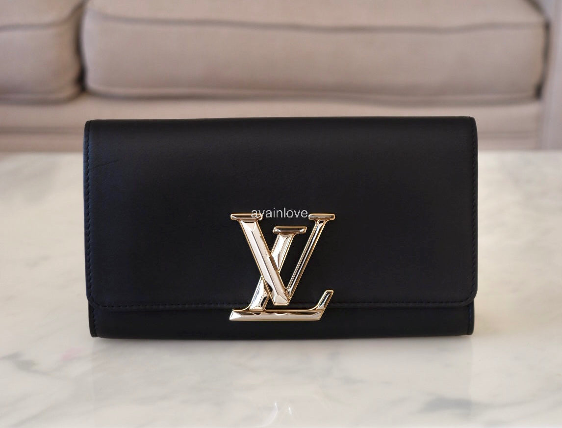 LOUIS VUITTON Black Calfskin Louise Pochette Clutch GM Bag