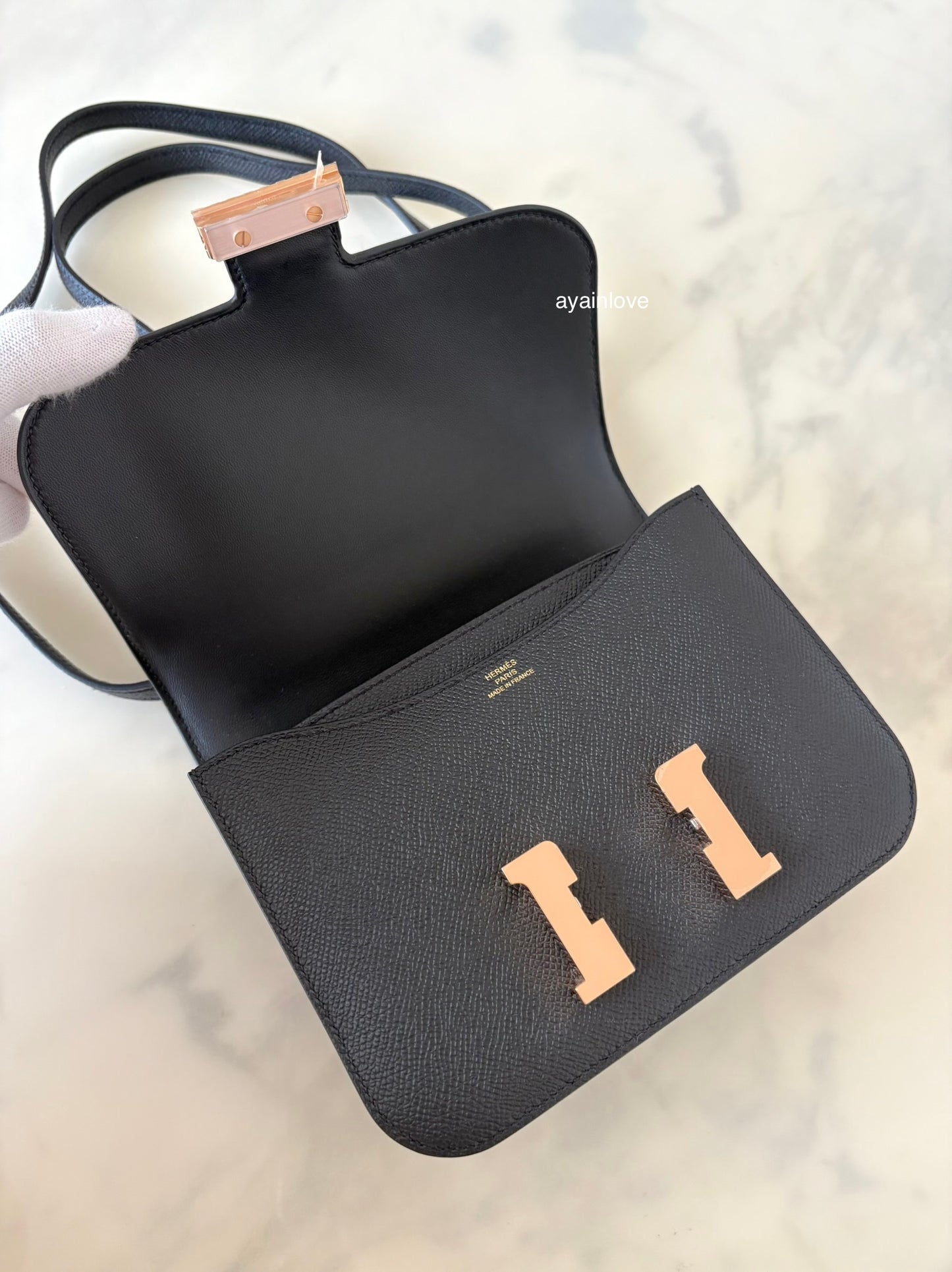 HERMES Constance Mini 18 Noir Black Epsom Rose Gold Hardware W Stamp
