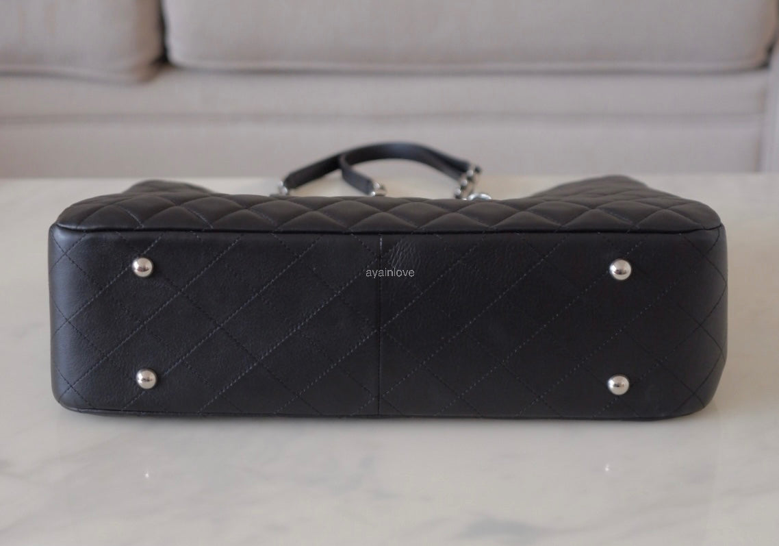CHANEL Black Quilted Calfskin Tote Bag Classic CC Lock Silver Hardware