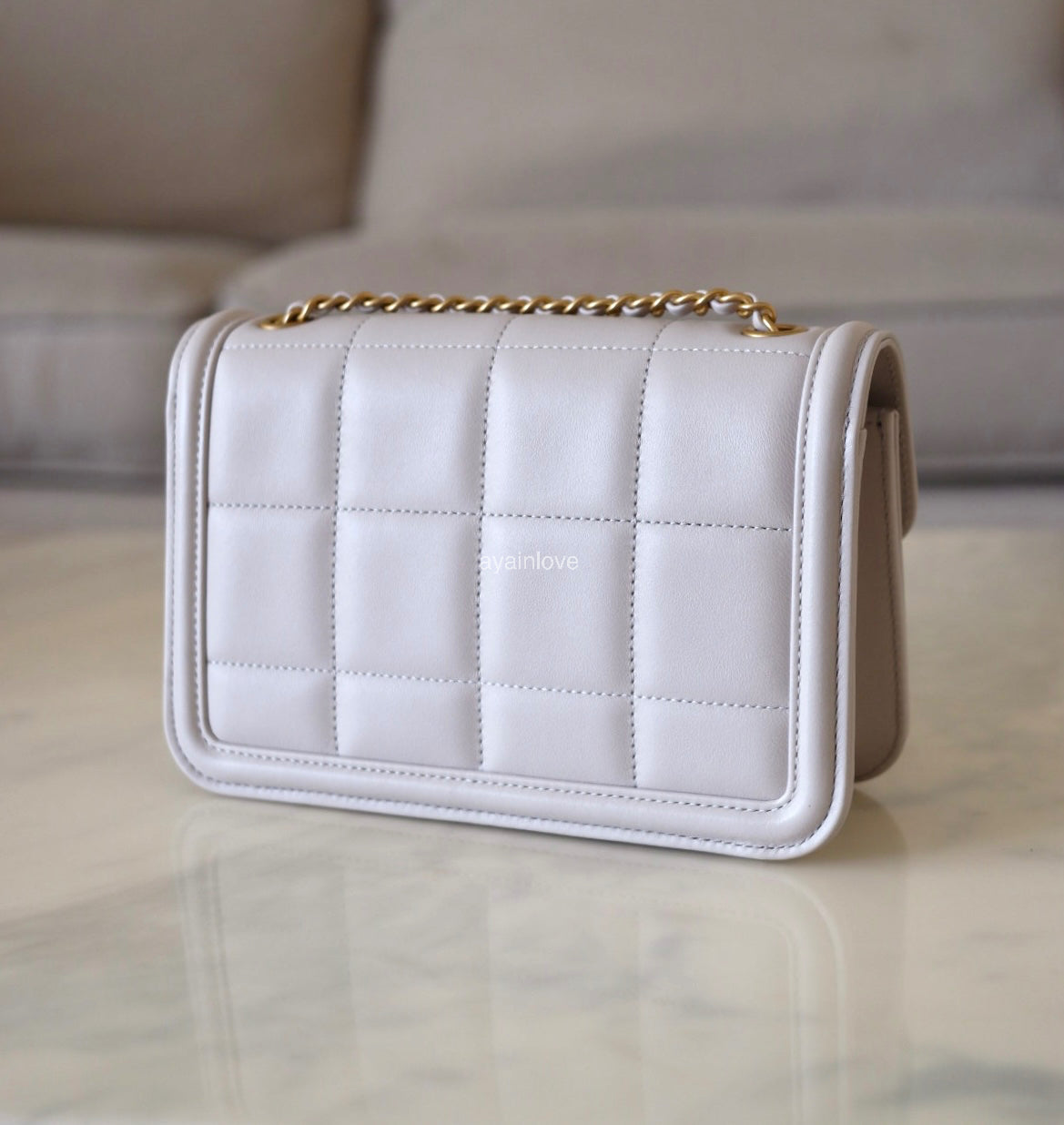 CHANEL 2025 Light Grey Lambskin Microchipped Quilted Chocolate Bar Mini Flap Bag Brushed Gold Hardware