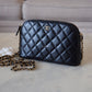 CHANEL Small Black Lambskin Zip Clutch on Chain Camera Bag Light Gold Hardware