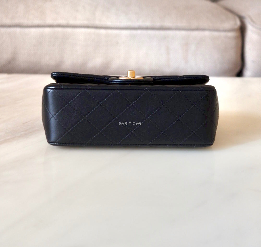 CHANEL Black Lambskin Top Handle Rectangular Mini Gold Hardware