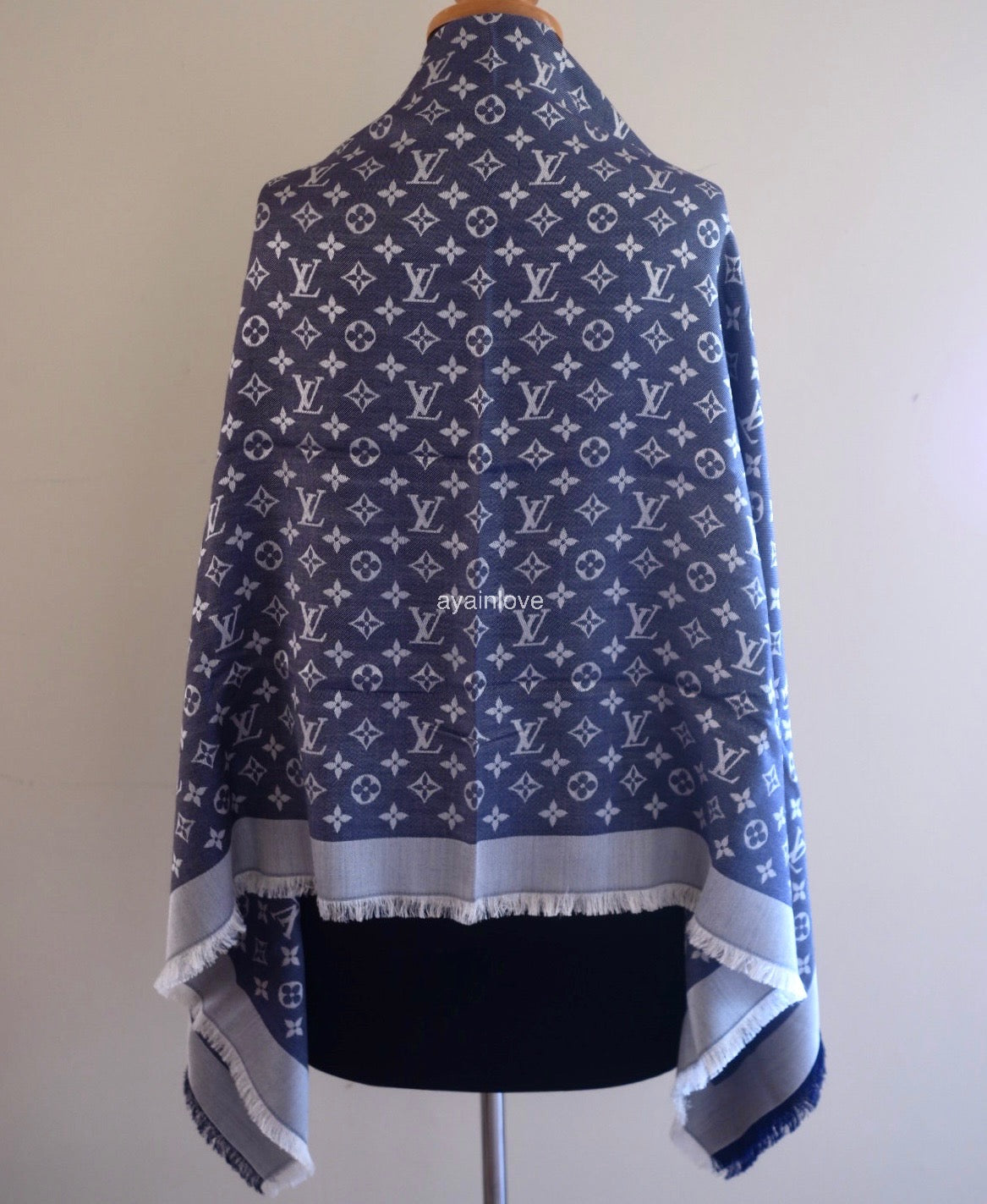 Silk Scarf Lv Stole Price LOUIS VUITTON LV Monogram Denim Blue