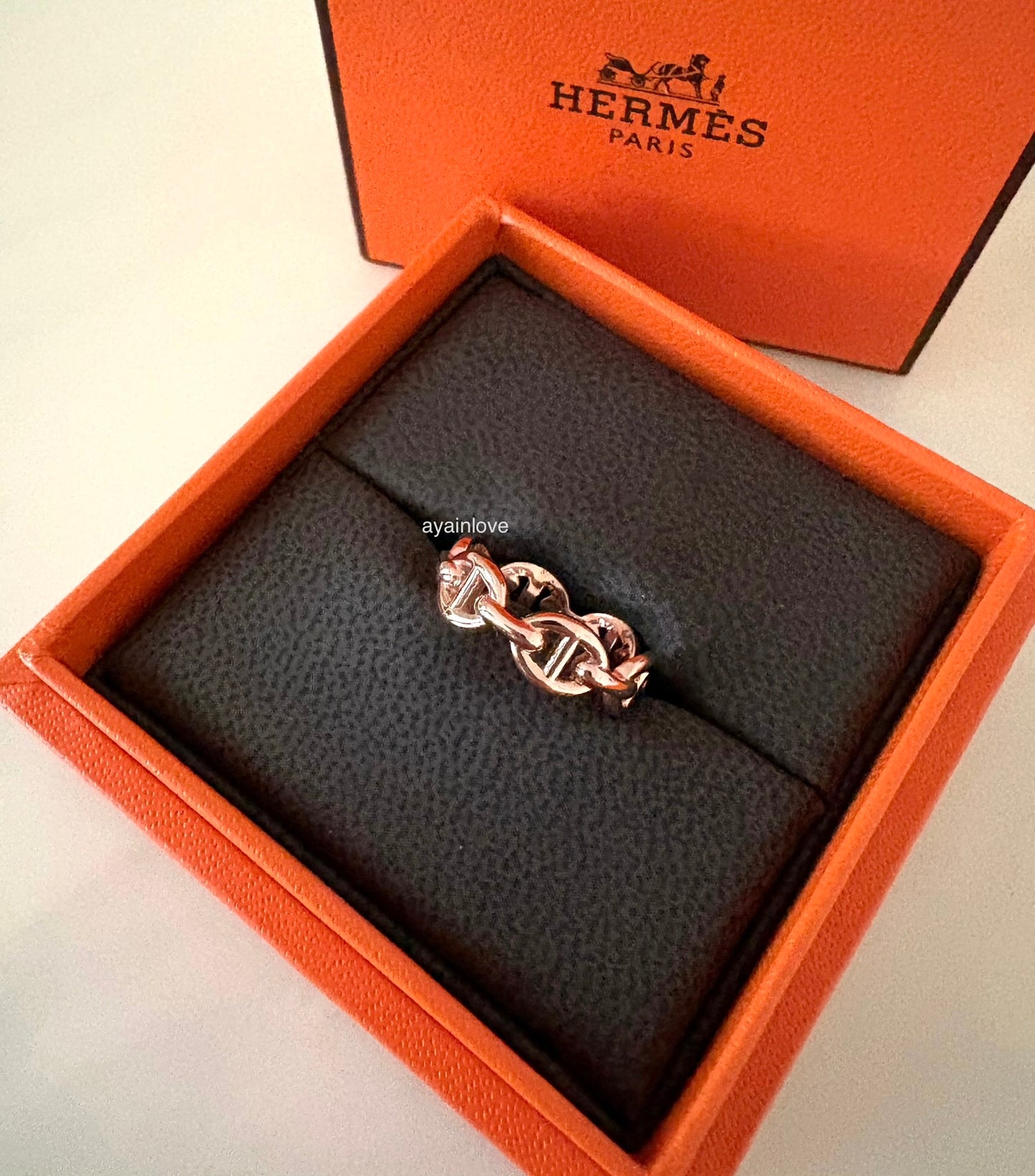HERMES Enchaine Chaine d’ Ancre 18KT Rose Gold Small Ring Size 50