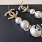 CHANEL 20P Pearl CC Crystal Drop Earrings Light Gold Hardware
