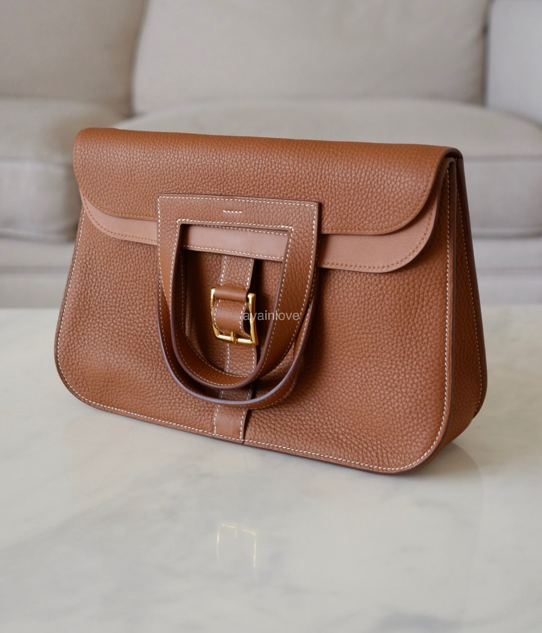 HERMES Halzan 31 Gold Clemence Gold Hardware D Stamp