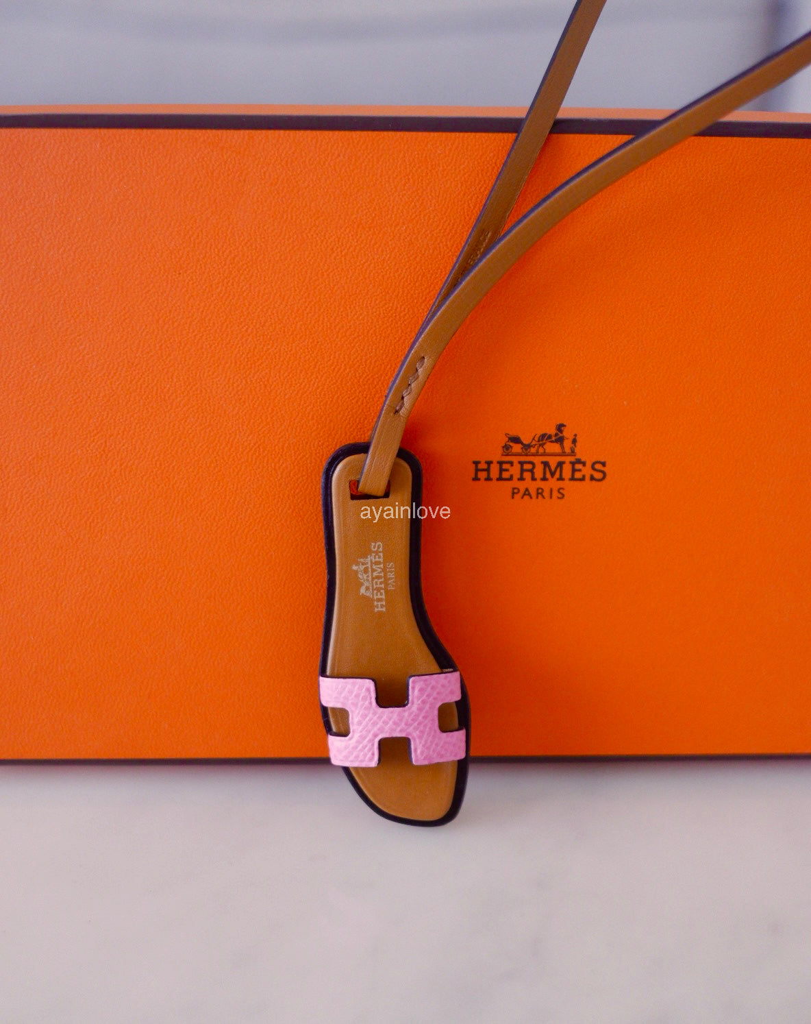 HERMES Oran Sandal Pink Brown Bag Charm