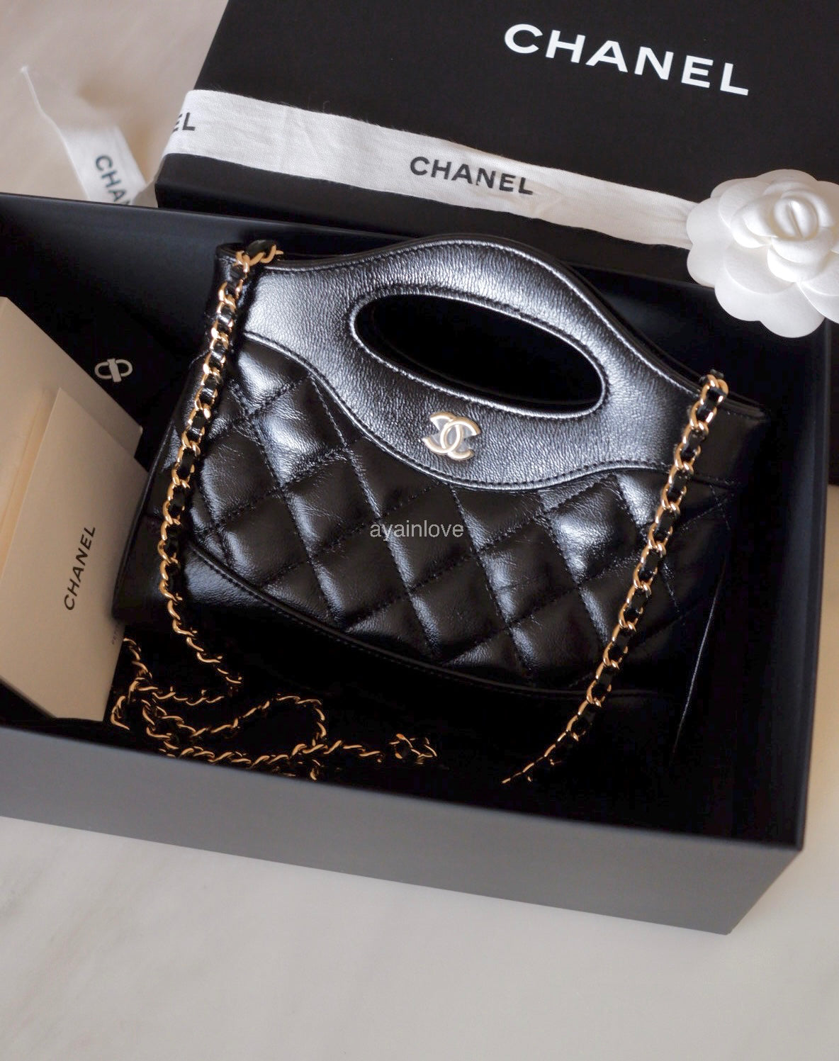 CHANEL Black Calfskin Mini 31 Shopping Bag Light Gold Hardware